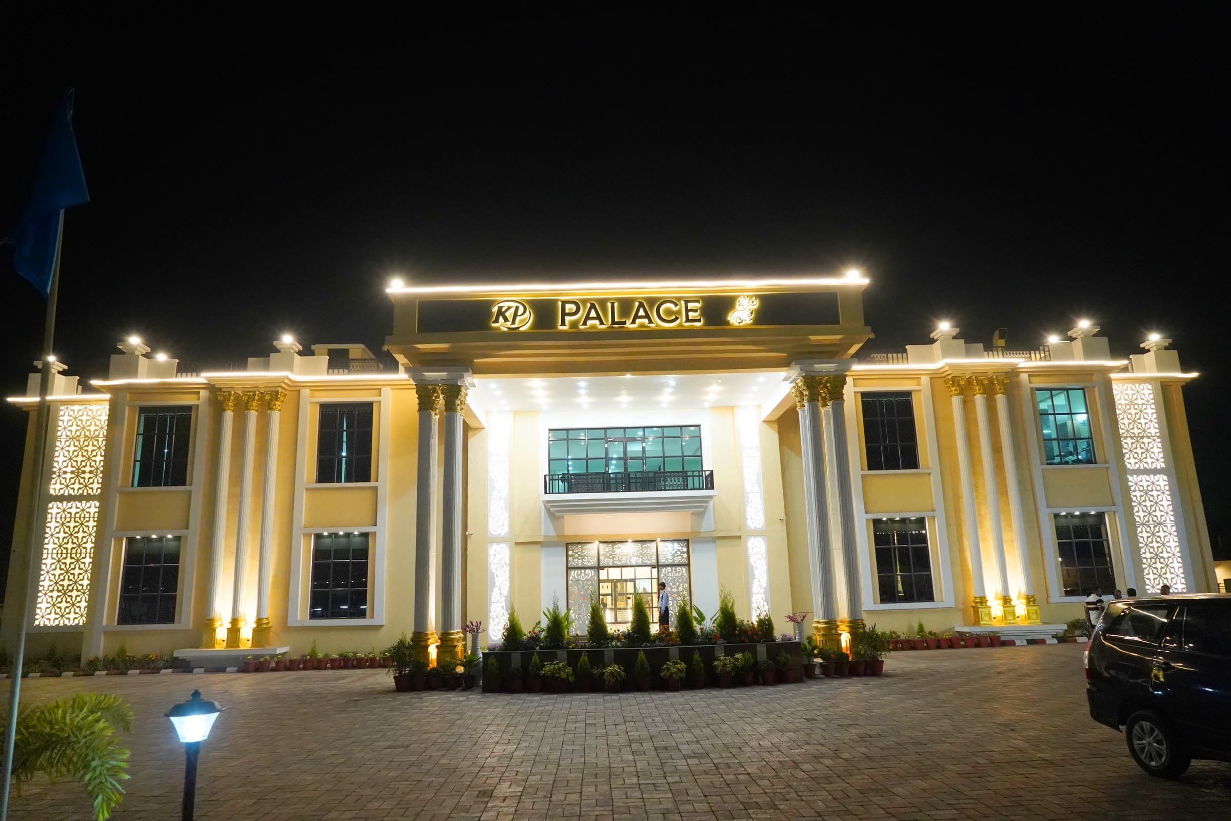 KP Palace illuminated at night
